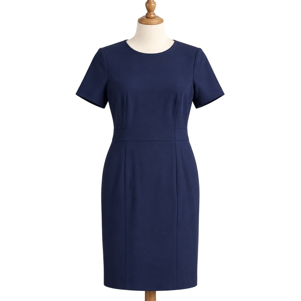 Ann Taylor Classic Sheath Dress Womens 6 Navy Blue Curvy Short Sleeve Dress